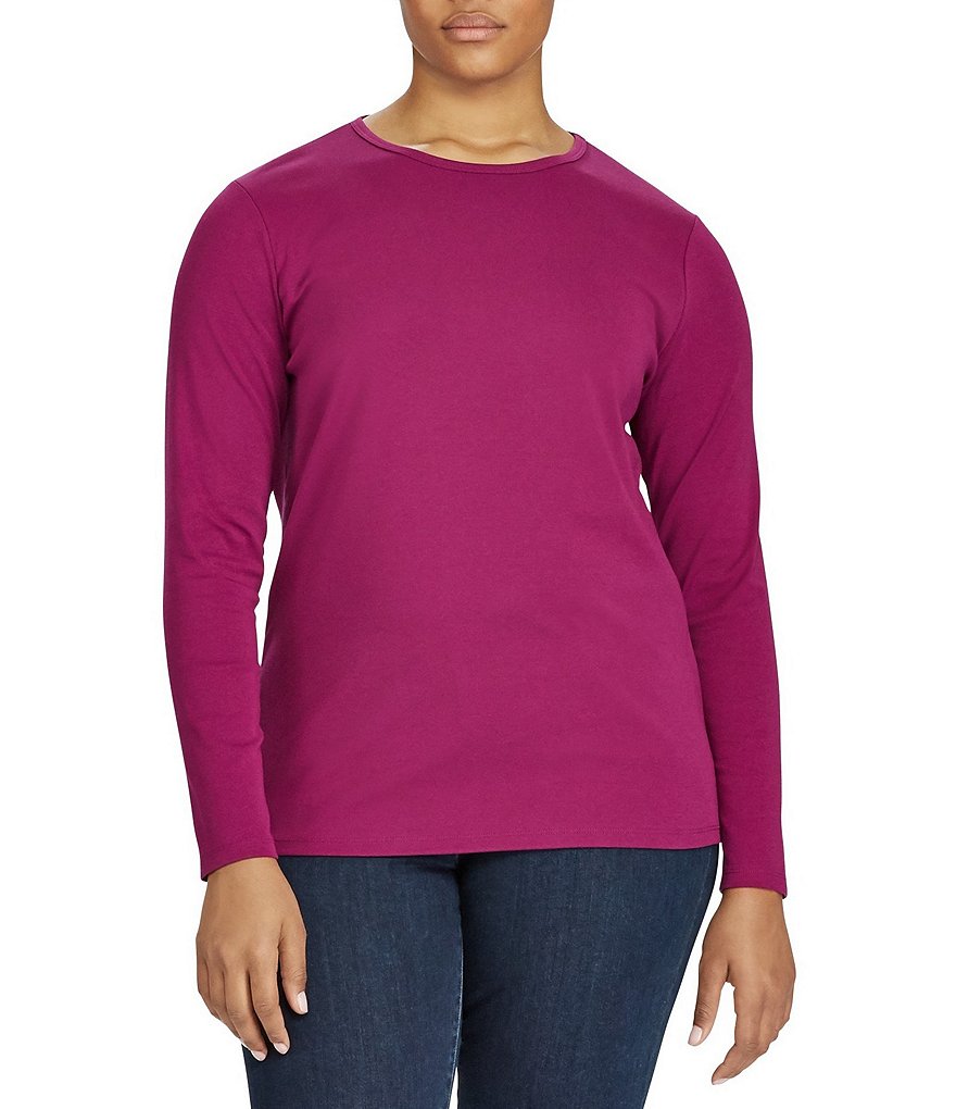 Lauren Ralph Lauren Plus Long-Sleeve Stretch Cotton T-Shirt