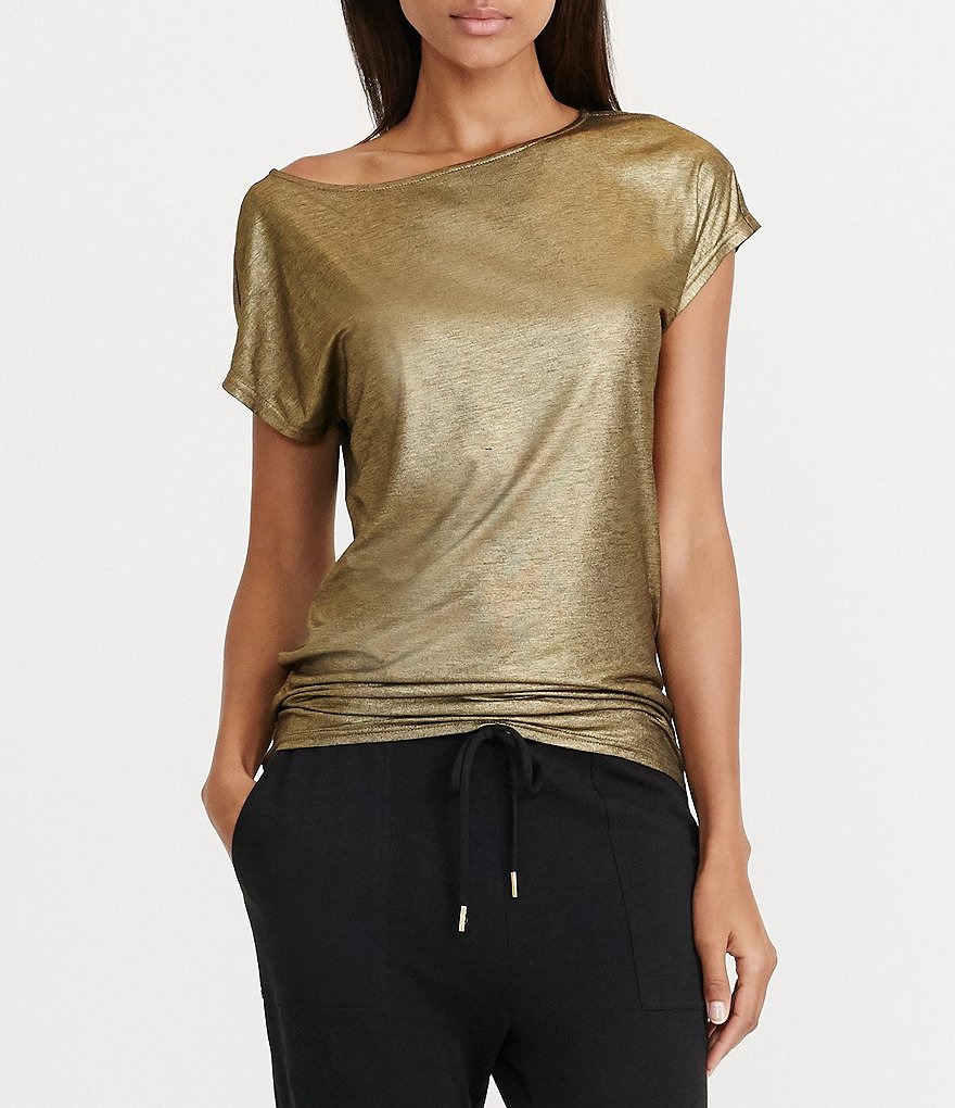 Lauren Ralph Lauren Plus Metallic Cap Sleeve Jersey Tee