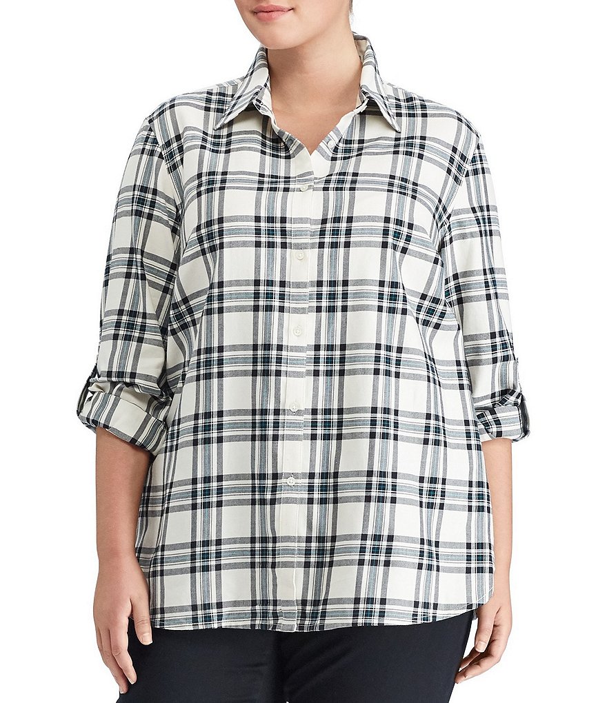 Lauren Ralph Lauren Plus Plaid Cotton Twill Shirt