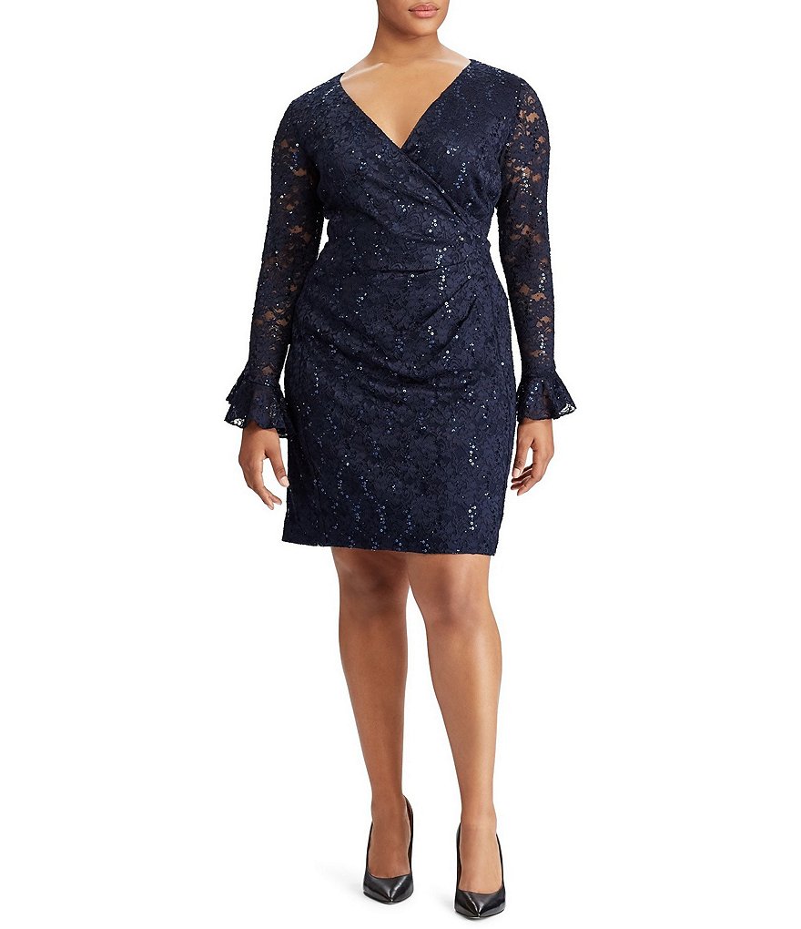 Lauren Ralph Lauren Plus Sequined Floral Lace Sheath Dress