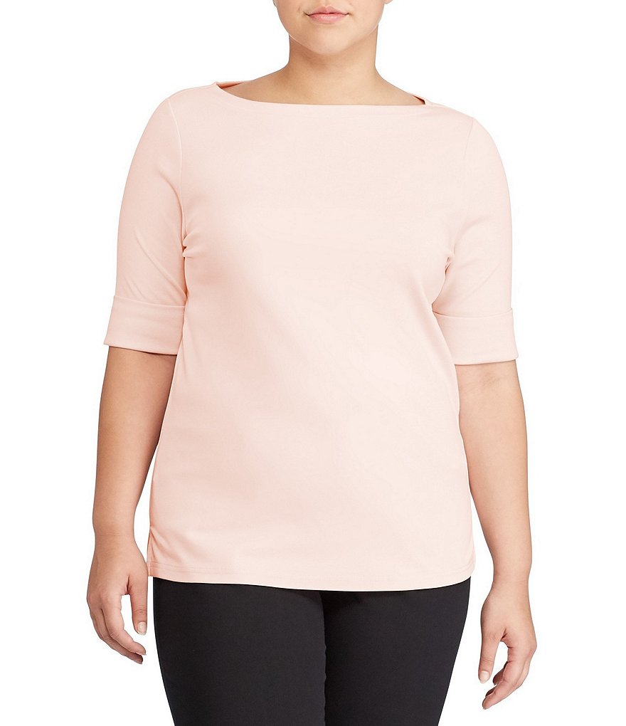 Lauren Ralph Lauren Plus Size Stretch Cotton Boatneck Top