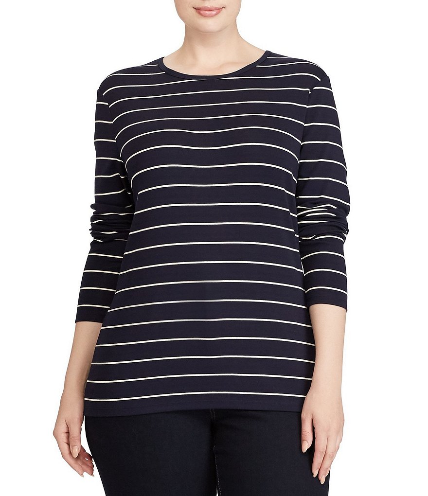 Lauren Ralph Lauren Plus Striped Long-Sleeve Cotton T-Shirt