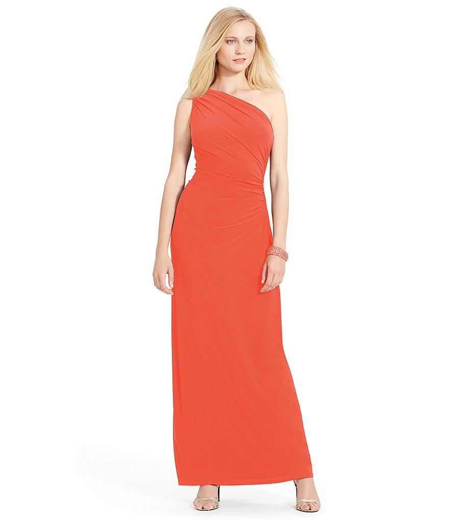 Lauren Ralph Lauren Ruffle One-Shoulder Gown