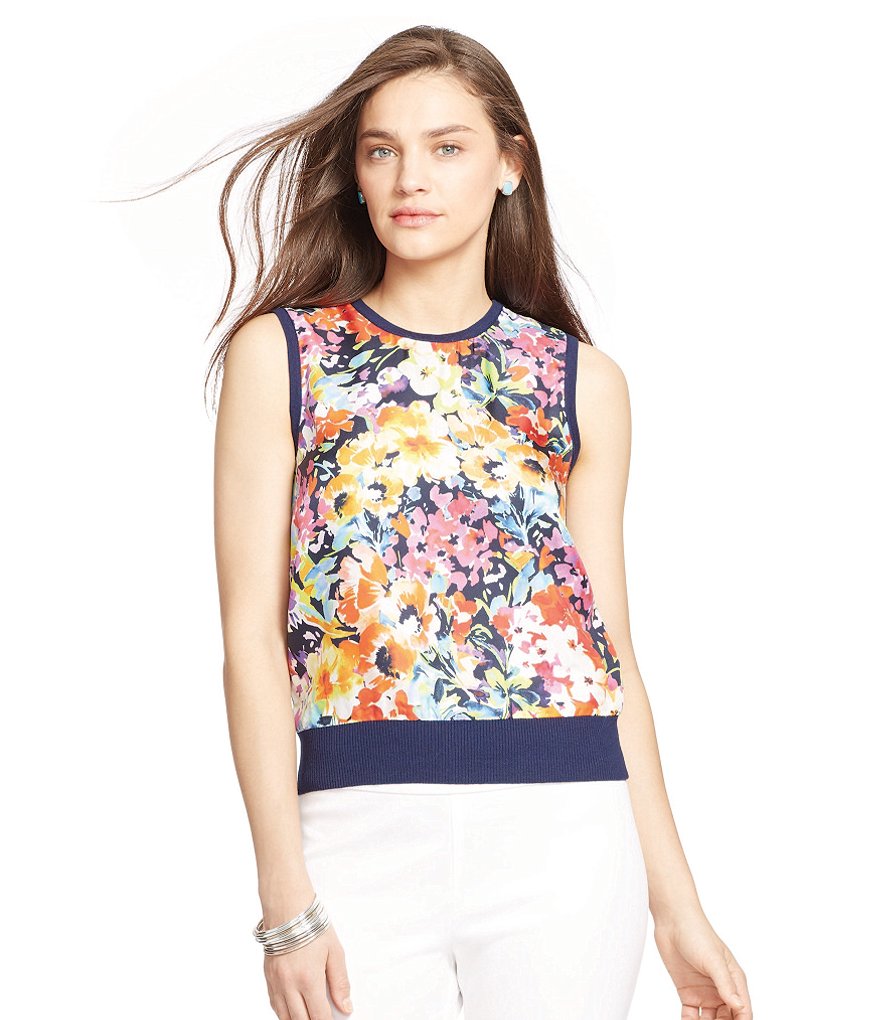 Lauren Ralph Lauren Silk-Panel Sleeveless Sweater