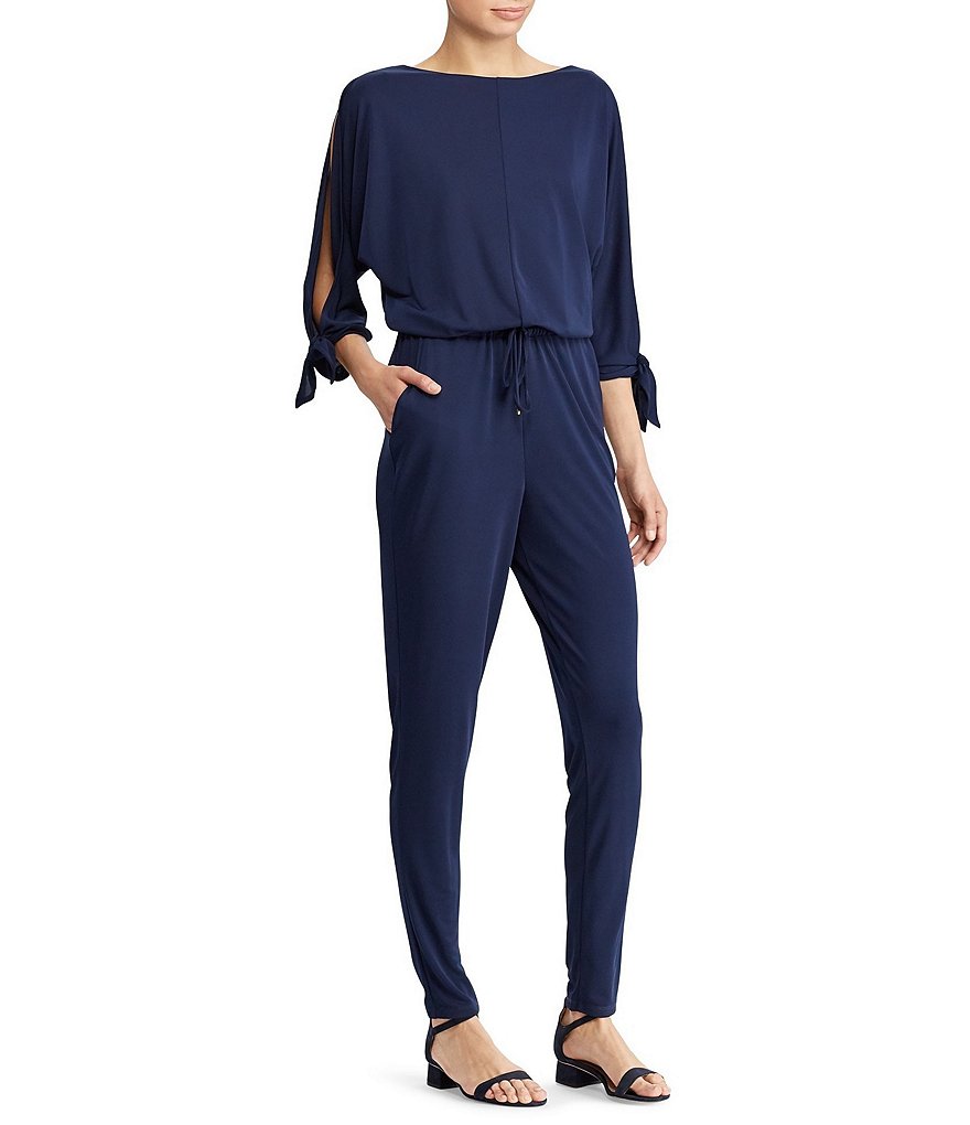 Lauren Ralph Lauren Slit-Sleeve Jersey Jumpsuit