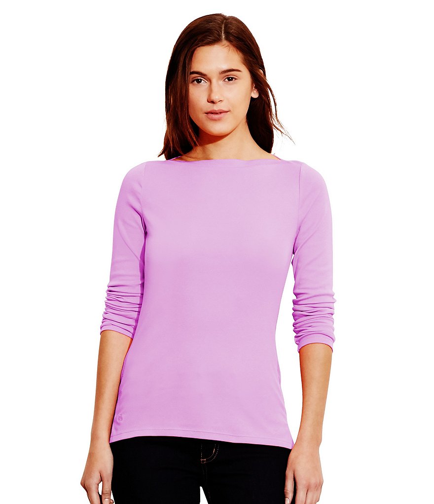 Lauren Ralph Lauren Stretch-Cotton Rib Knit Boatneck Top