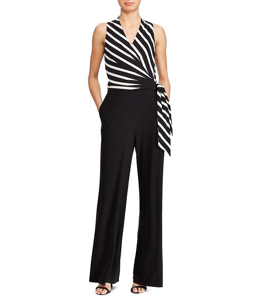 Lauren Ralph Lauren Striped Jersey V-Neck Jumpsuit