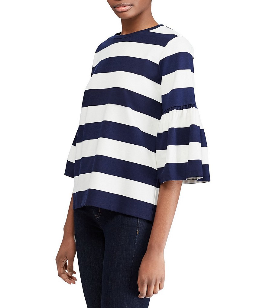Lauren Ralph Lauren Striped Ponte Bell-Sleeve Top