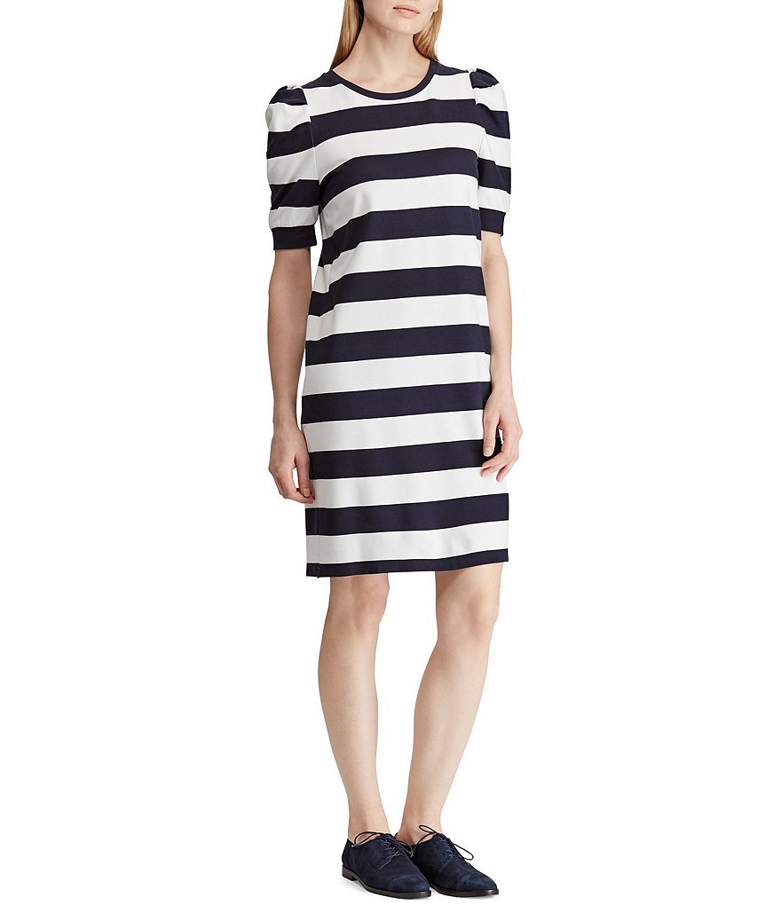 Lauren Ralph Lauren Striped Puff Sleeve Ponte Shift Dress