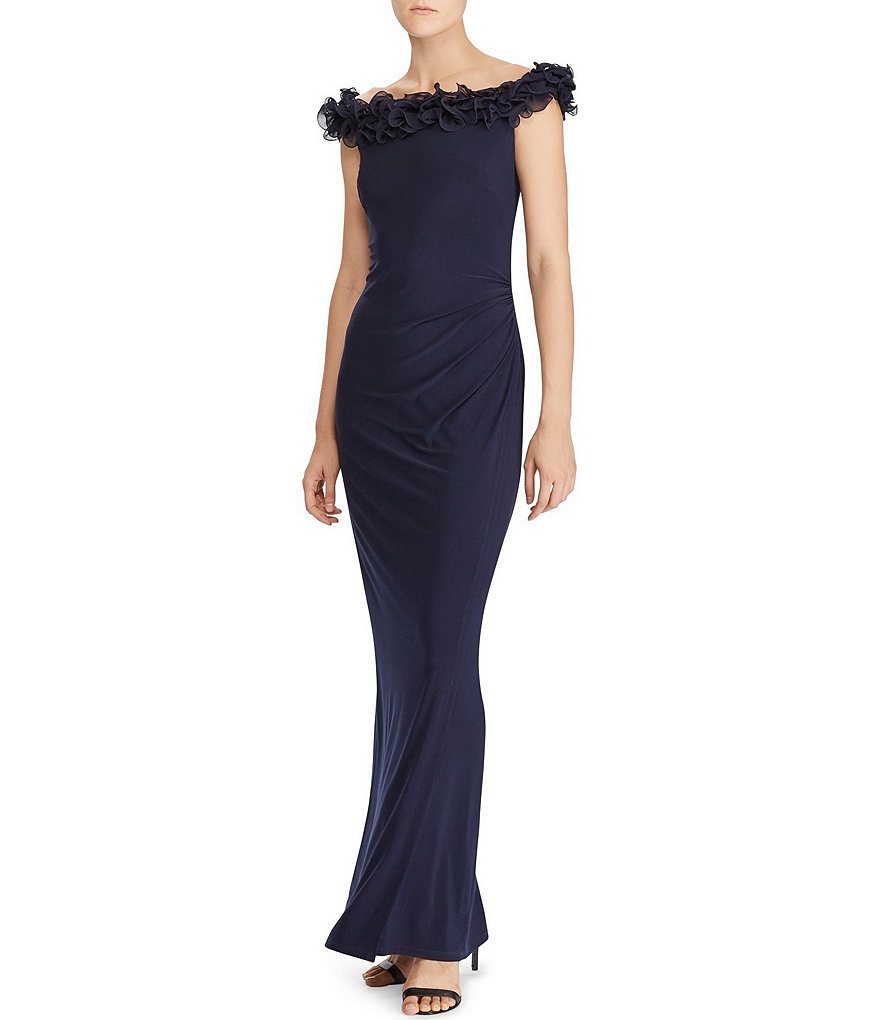 Lauren Ralph Lauren Taffeta Ruffled Neckline Jersey Dress