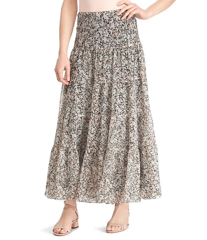 Lauren Ralph Lauren Tiered Floral Print Georgette Maxi Skirt