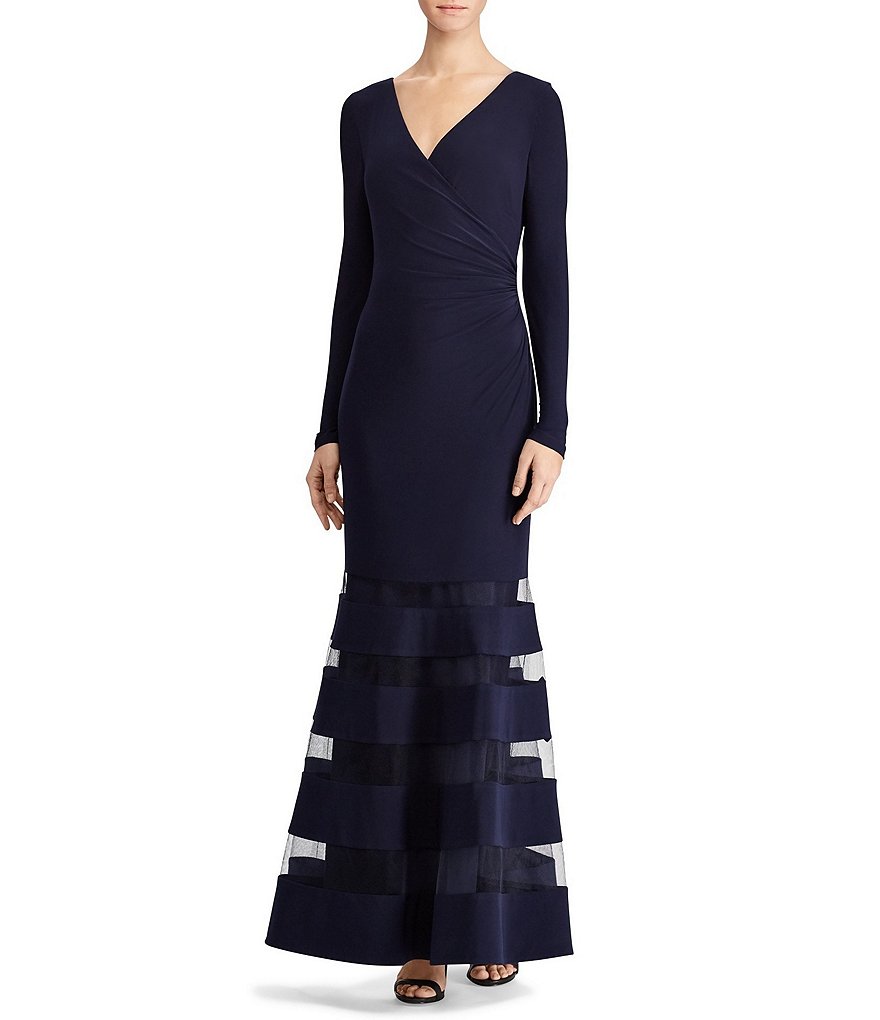 Lauren Ralph Lauren Tulle-Panel Jersey Gown