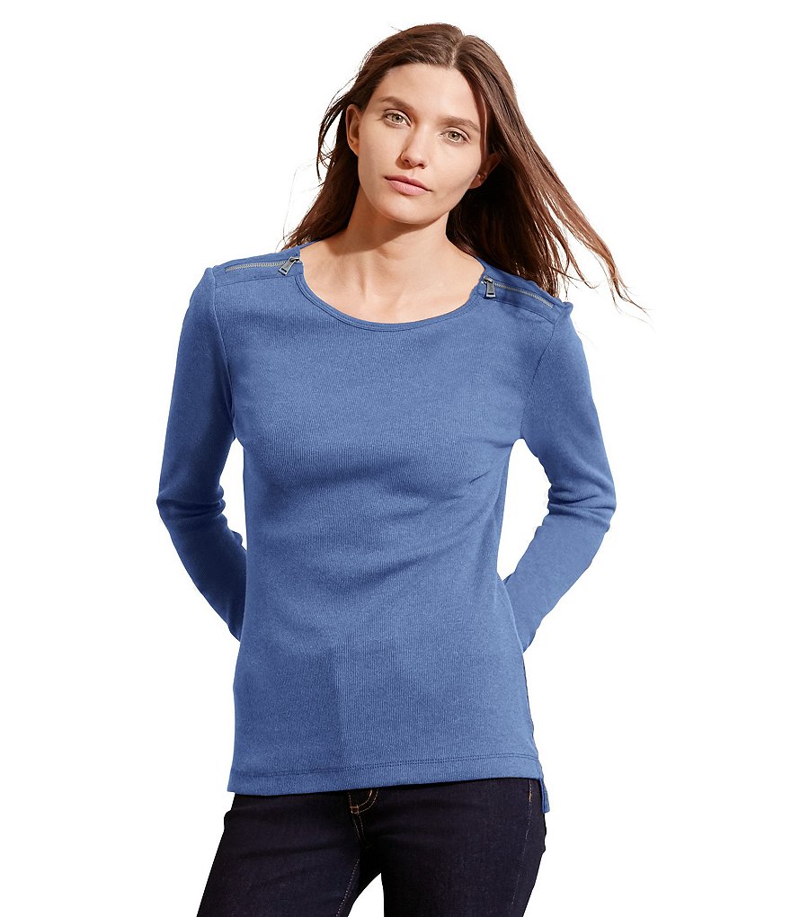 Lauren Ralph Lauren Zip-Shoulder Cotton Top