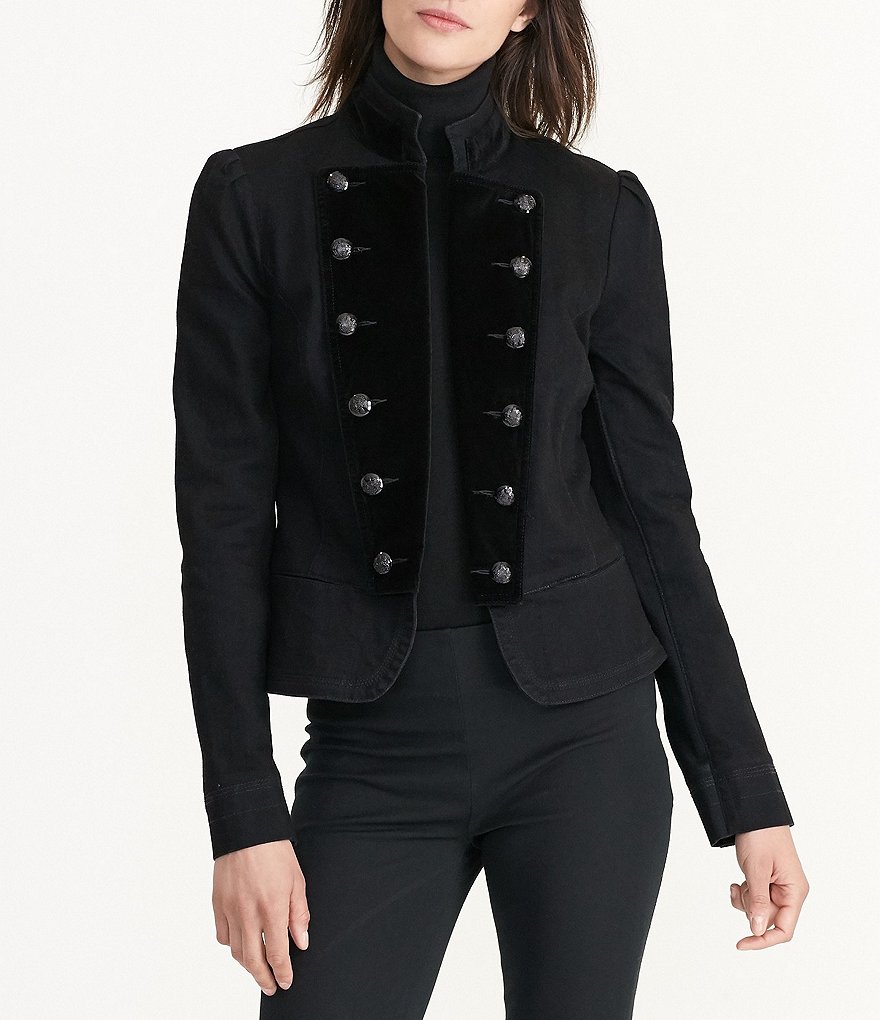 Lauren Ralph Lauren Peplum Velvet-Trim Denim Military Jacket