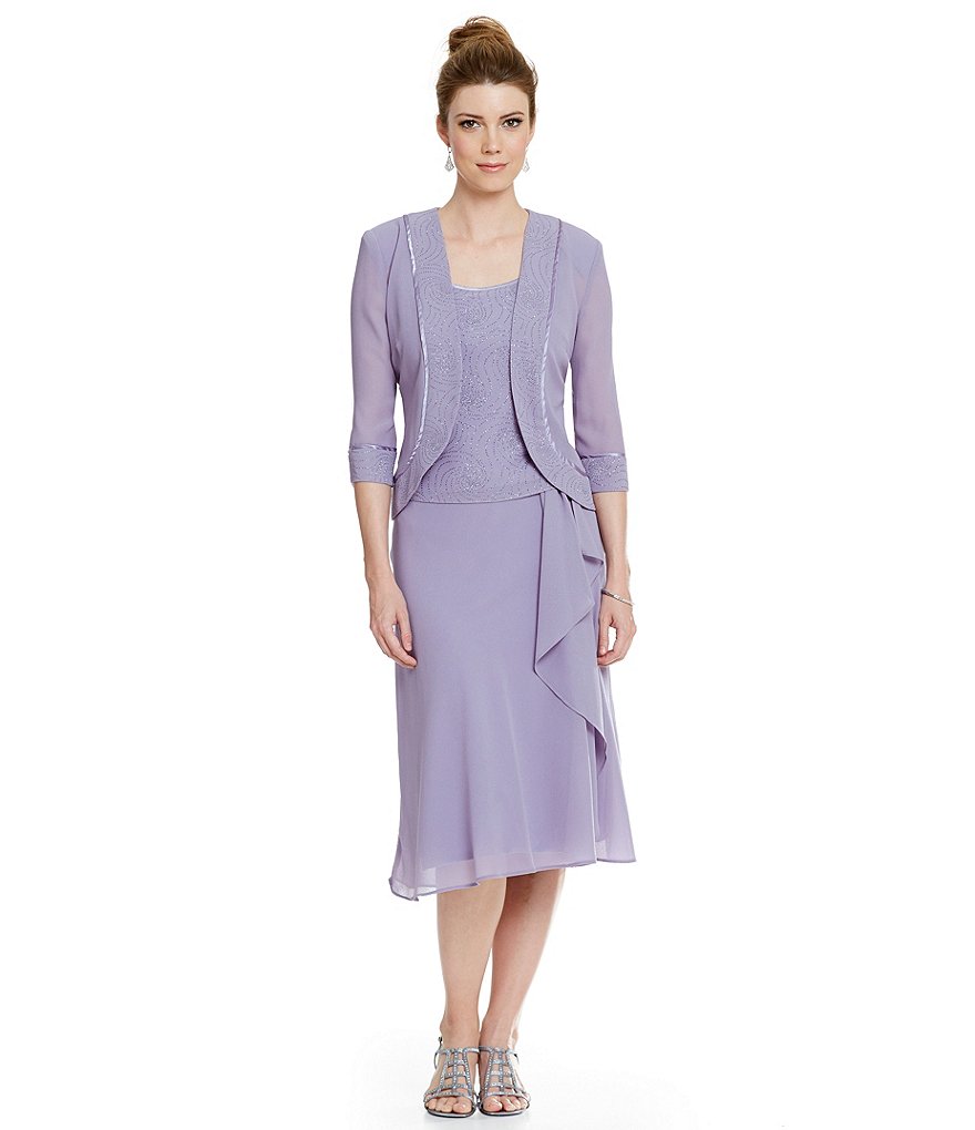 Le Bos 3-Piece Glitter Satin Trim Jacket Dress
