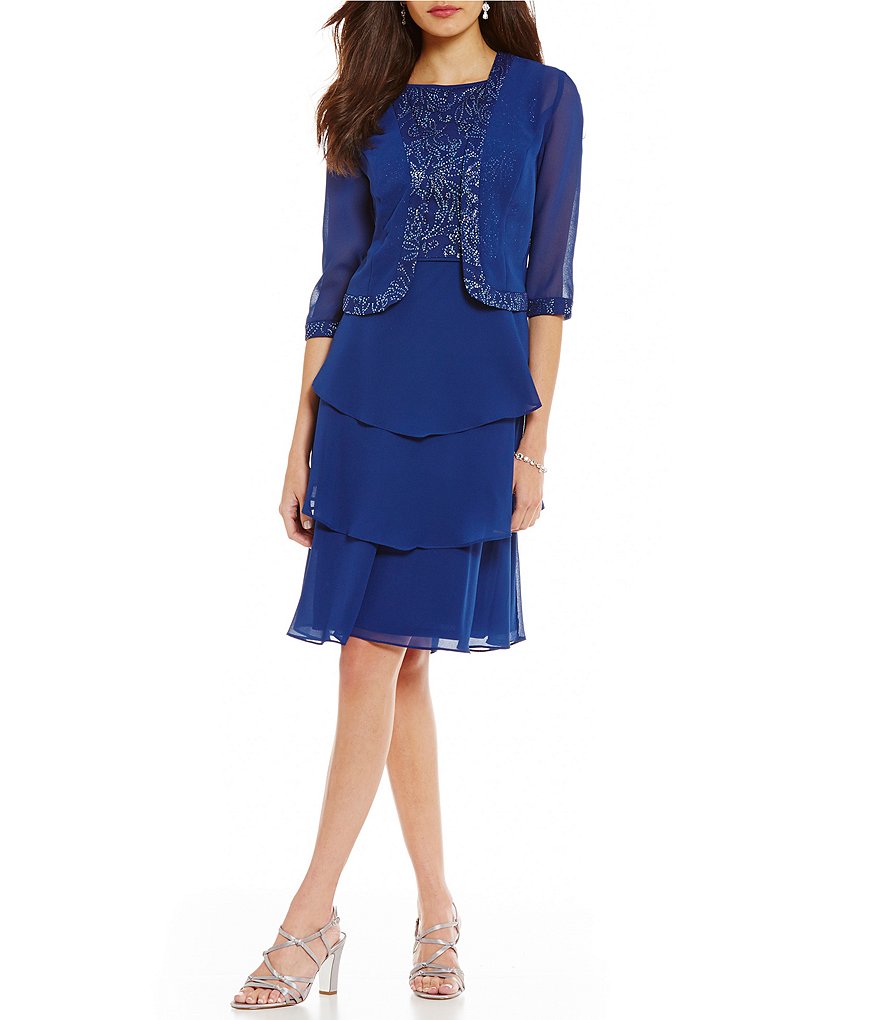 Le Bos Embroidered Glitter Tiered 2-Piece Jacket Dress