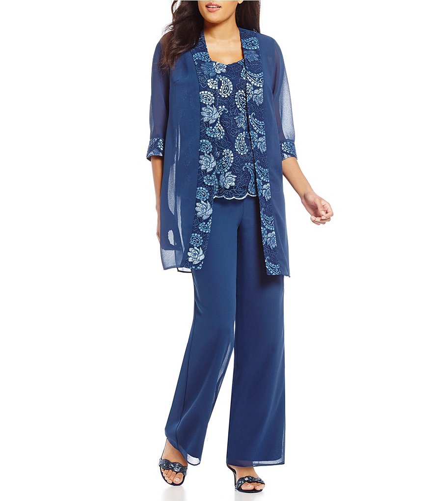 Le Bos Floral Embroidered 3-Piece Pant Set