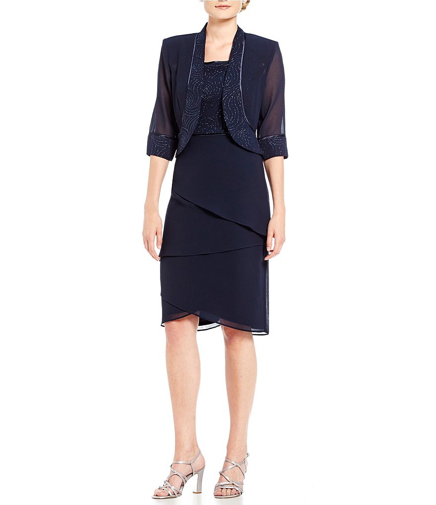 Le Bos Glitter-Trim 2-Piece Tiered Jacket Dress