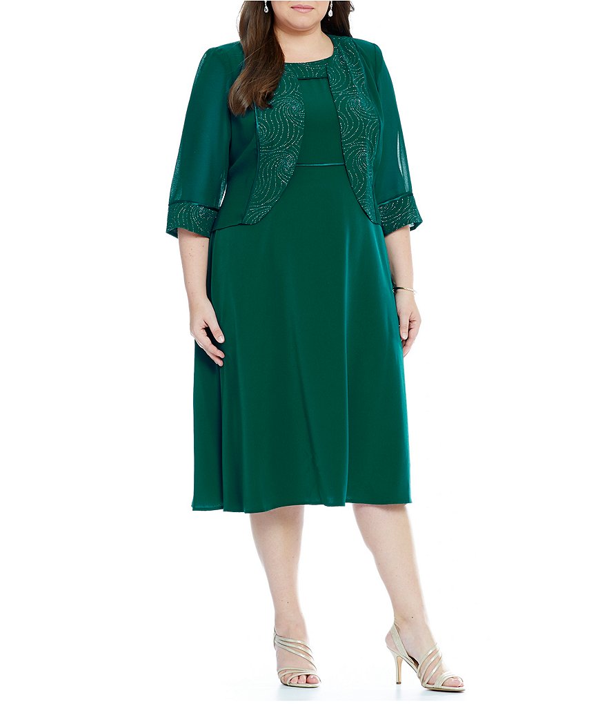Le Bos Plus 2-Piece Glitter Trim 3/4 Sleeve Jacket Dress