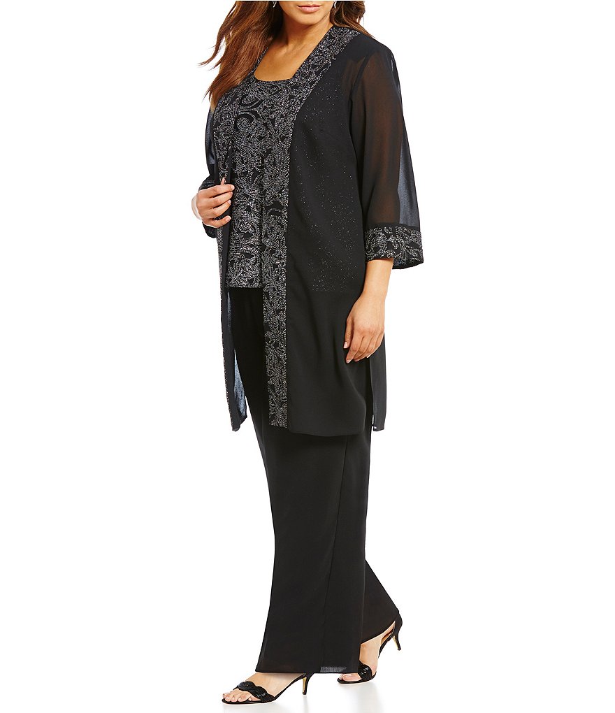 Le Bos Plus Embroidered Glitter 3-Piece Pant Set
