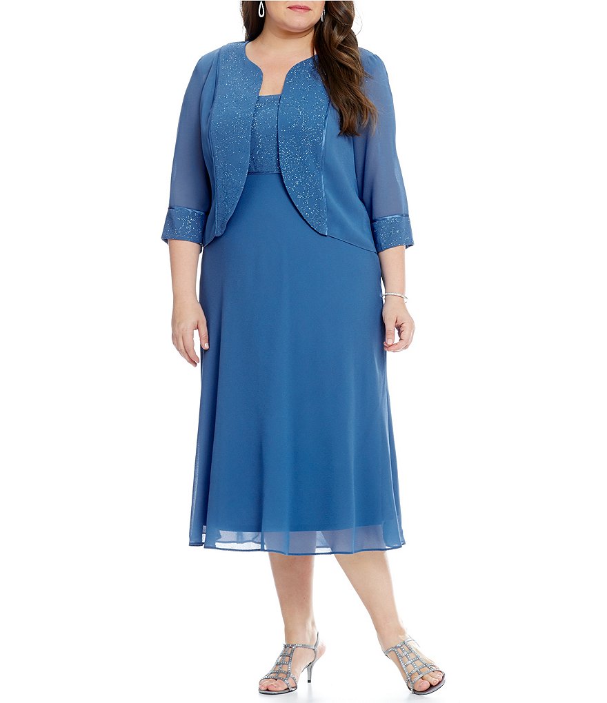 Le Bos Plus Glitter Embellished Trim Jacket Dress