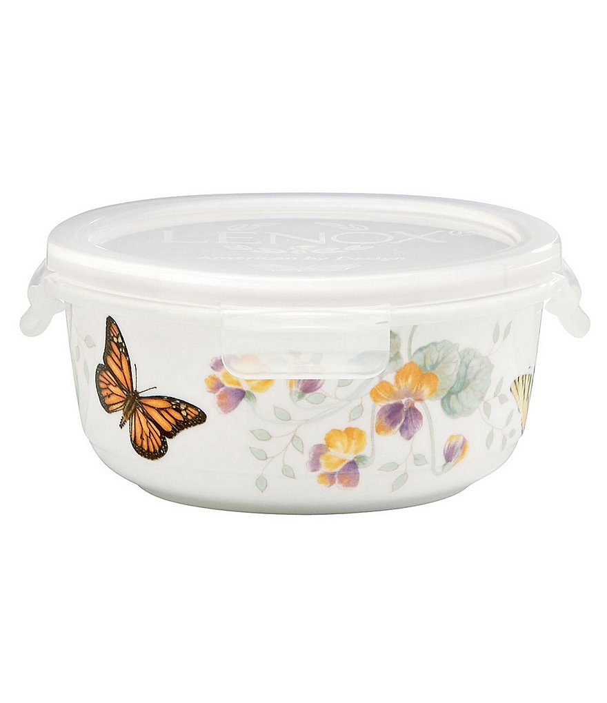 Lenox Butterfly Meadow Floral Porcelain Round Serve & Store Container with Plastic Lid