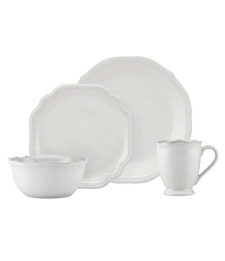 Lenox French Perle Bead Scalloped Stoneware 4-Piece Place Setting