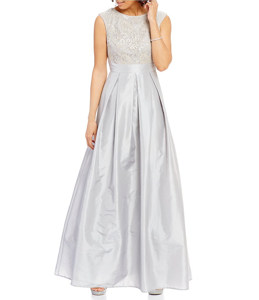 Leslie Fay Extended Shoulder Lace Top Taffeta Skirt Ballgown