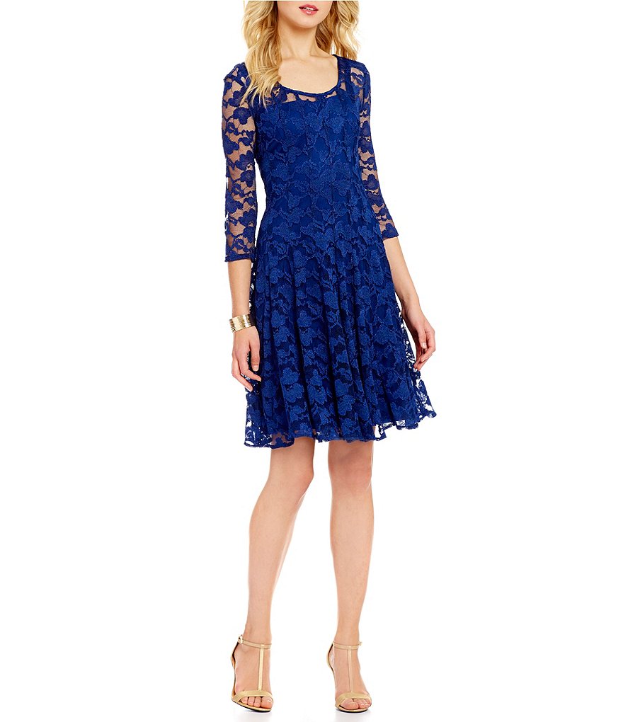 Leslie Fay Floral Lace Fit-and-Flare Dress