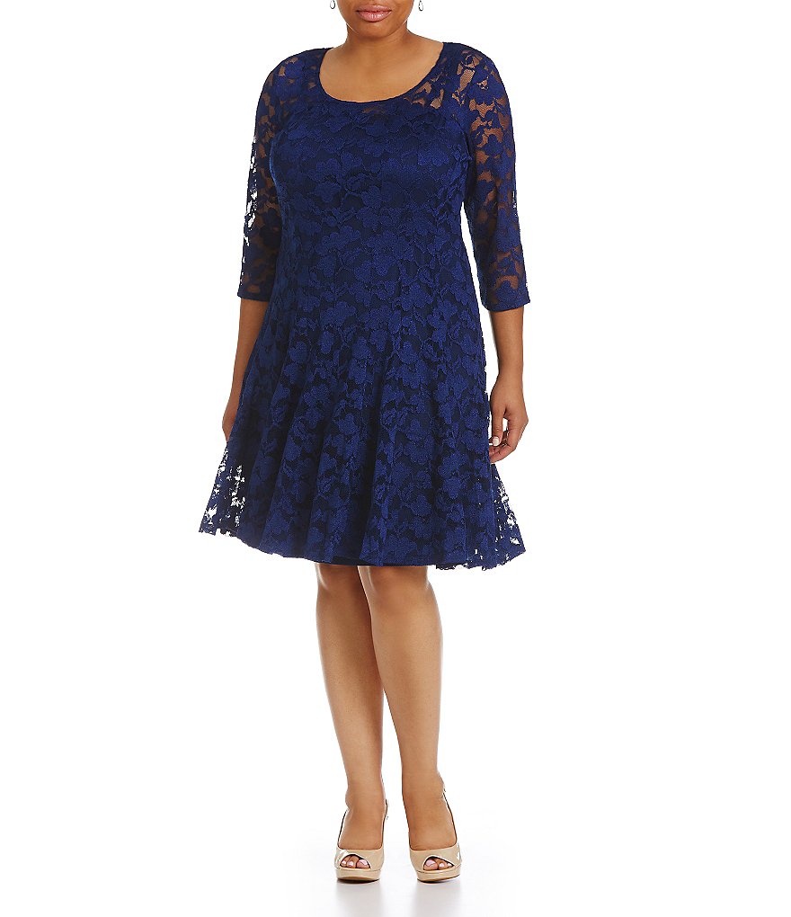 Leslie Fay Plus Floral Lace Fit-and-Flare Dress