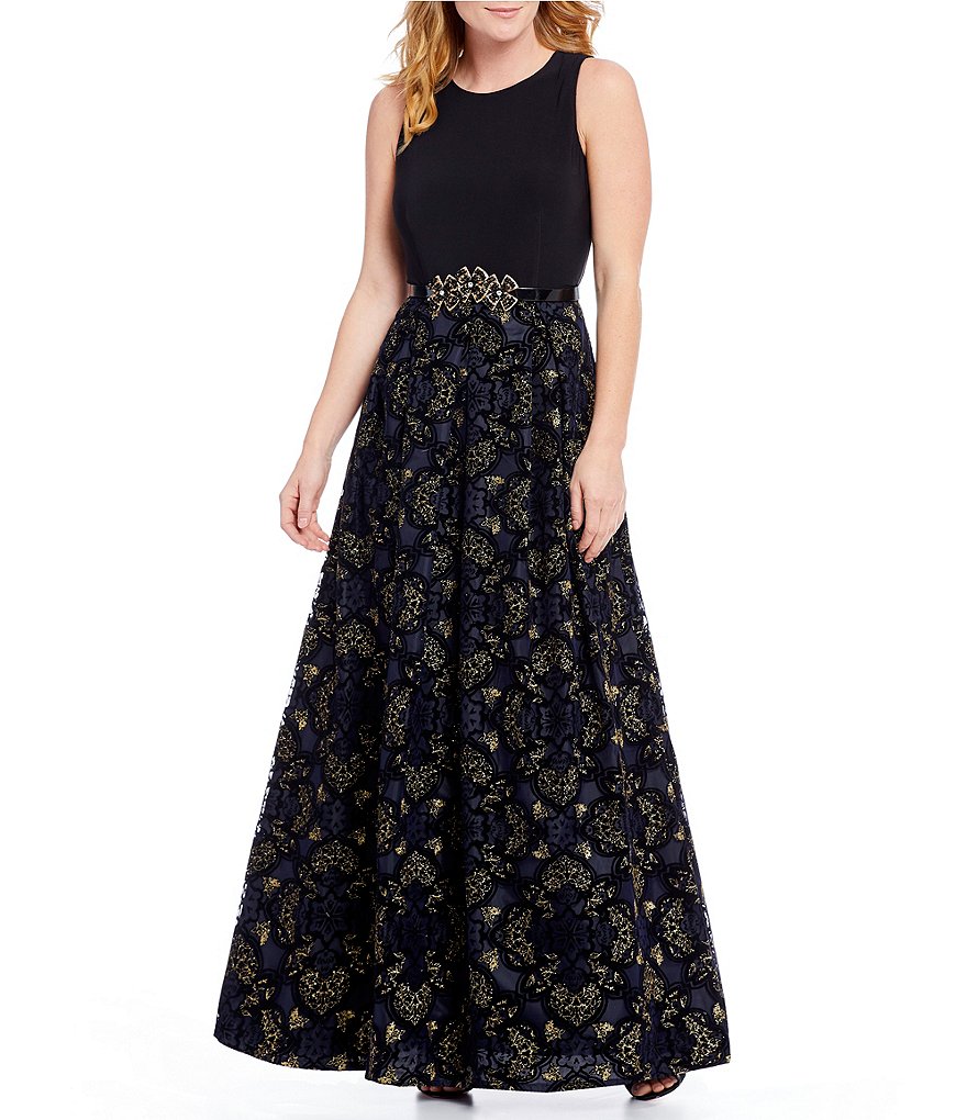 Leslie Fay Printed Metallic Ballgown