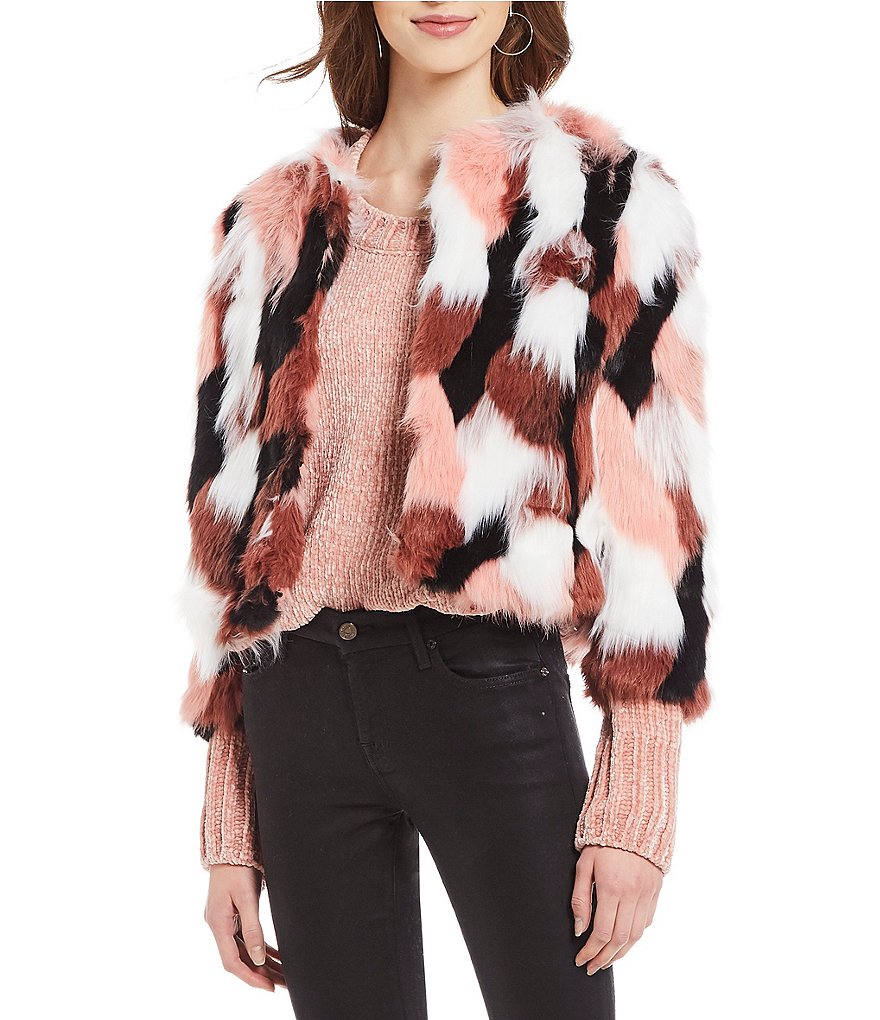 Levivel 1206 Chloe Allover Patchwork Faux Fur Jacket