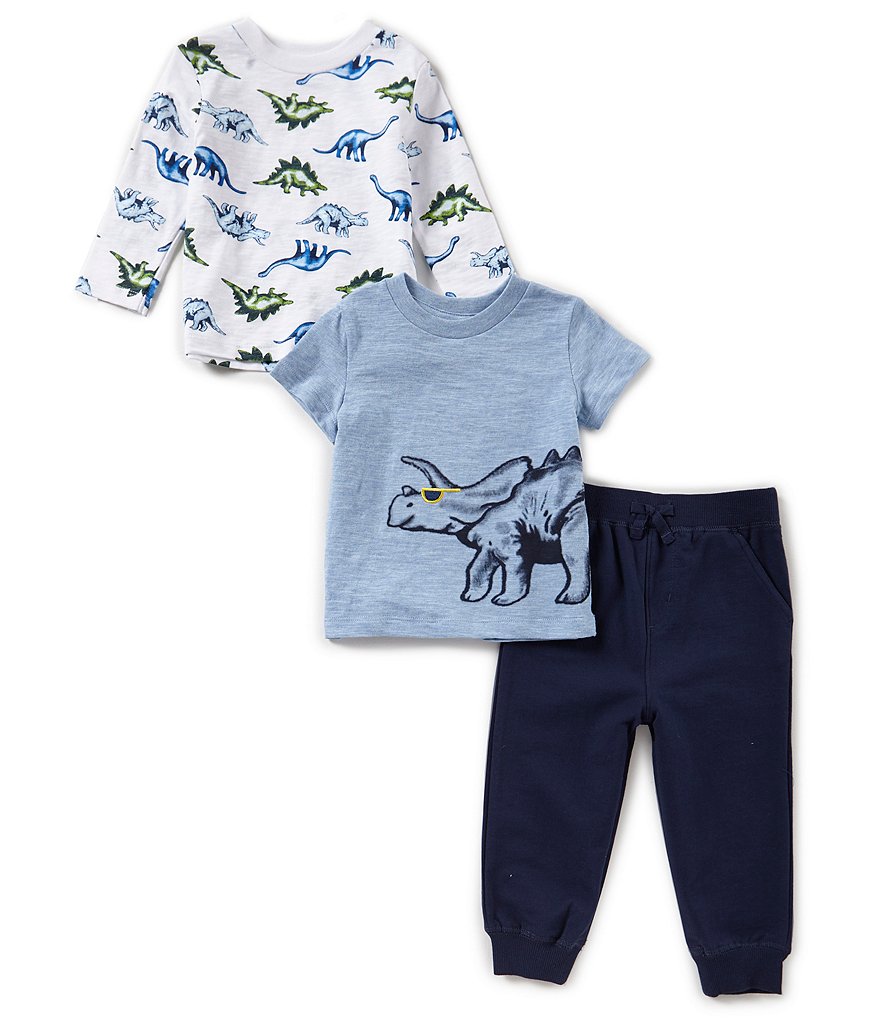 Little Me Baby Boys 12-24 Months Dino Short-Sleeve Tee, Printed Long-Sleeve Tee, & Pants 3-Piece Set