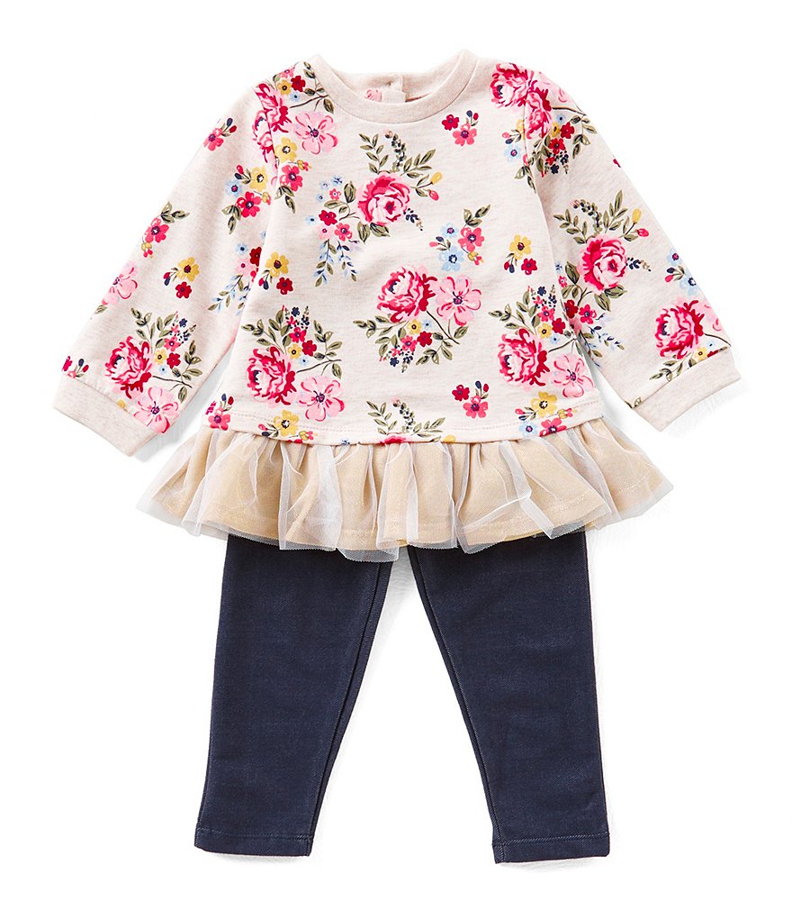 Little Me Baby Girls 12-24 Months Floral-Print Tunic & Denim-Look Knit Leggings