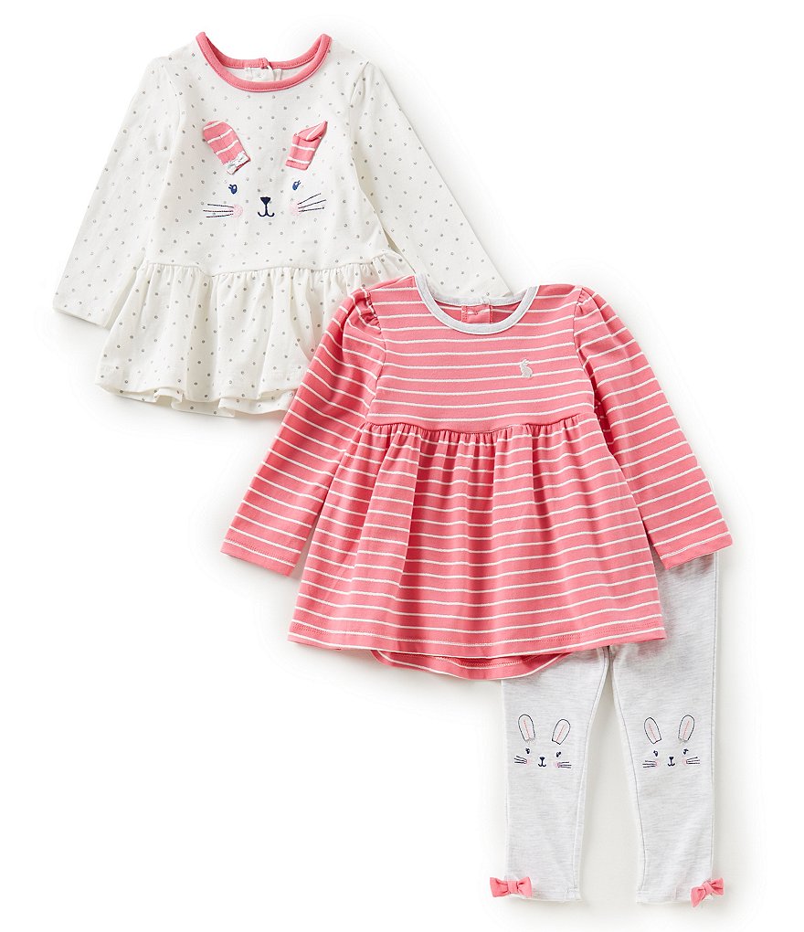 Little Me Baby Girls 12-24 Months Striped Tunic, Bunny Peplum Tunic, Leggings 3-Piece Set