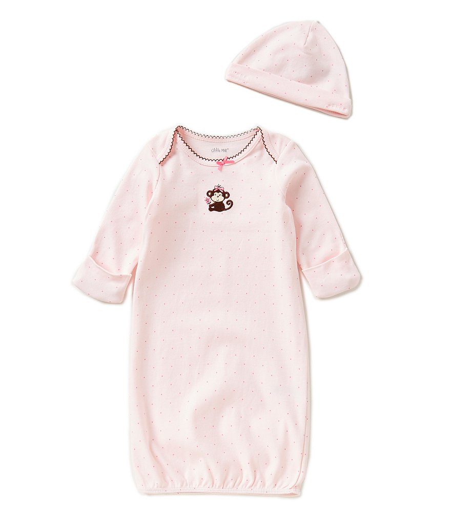 Little Me Baby Girls Newborn-3 Months Pretty Monkey Gown & Hat Set