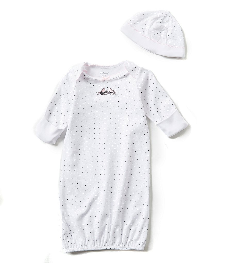 Little Me Newborn Bird Toile/Pindot-Printed Gown