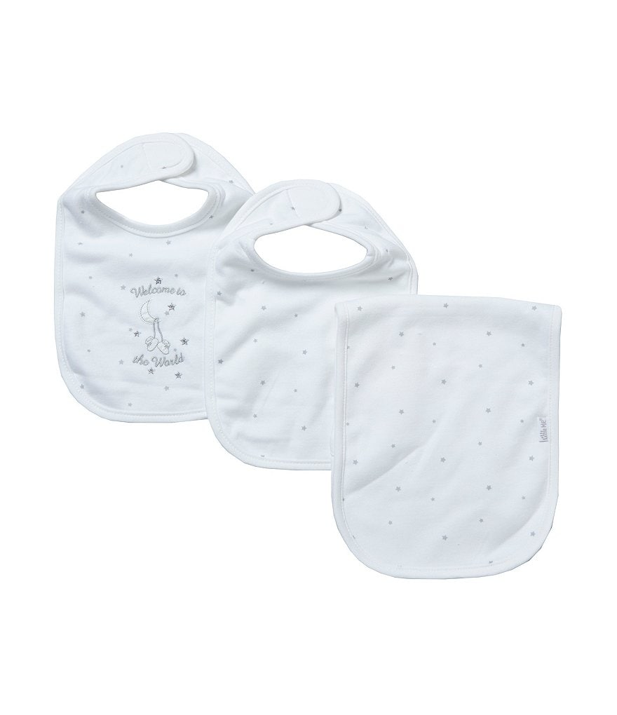 Little Me Welcome World Dotted Bib & Burp Cloth Three-Piece Set