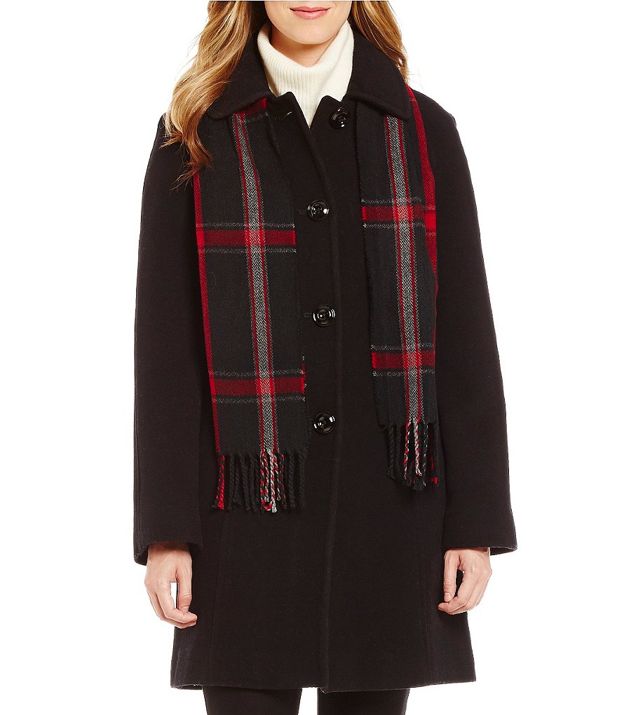 London Fog Single Breasted Wool Blend Scarf Coat