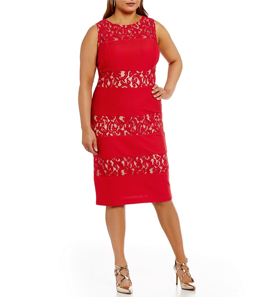 London Times Plus Lace-Tiered Fit-and-Flare Dress