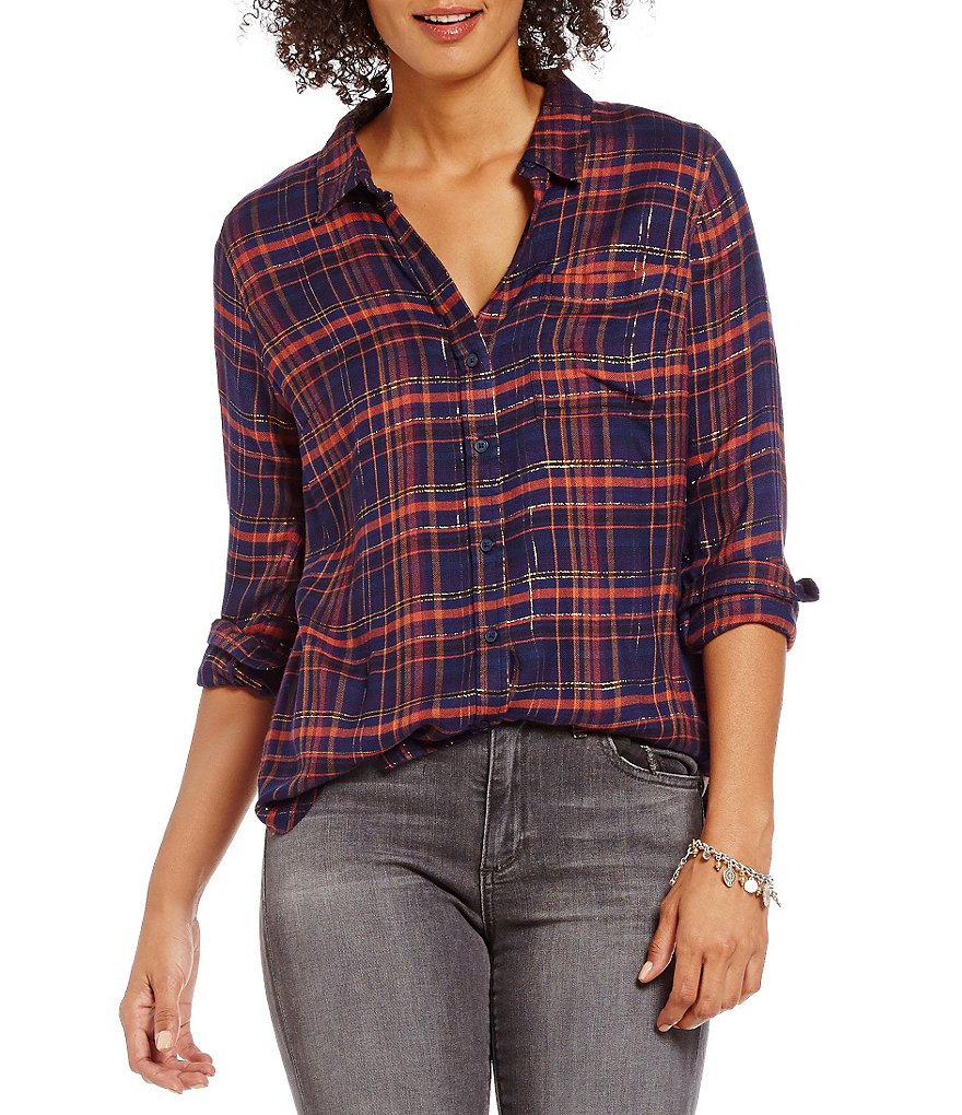 Lucky Brand Button-Front Back Overlay Plaid Shirt