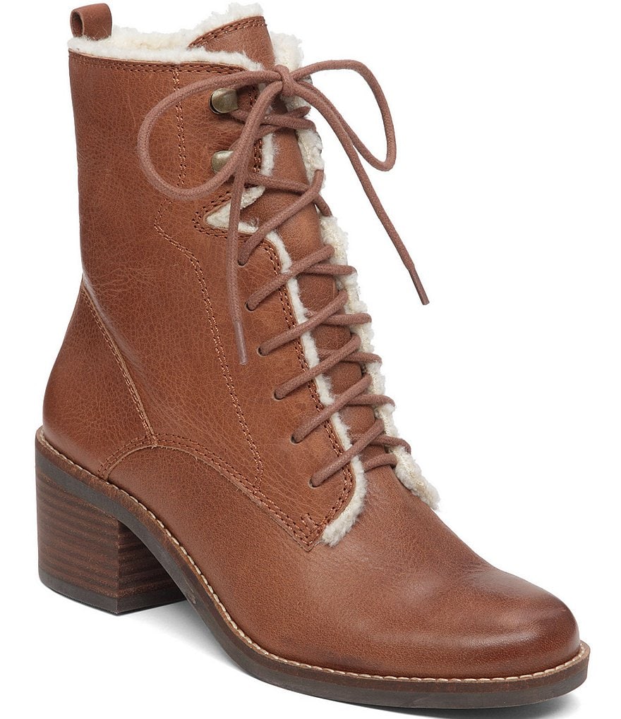 Lucky Brand Cambreen Faux Shearling Lined Lace Up Leather Boots