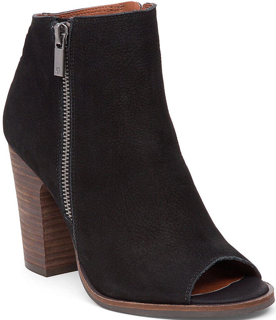 Lucky Brand Lamija Back Lace Detail Leather Peep Toe Booties