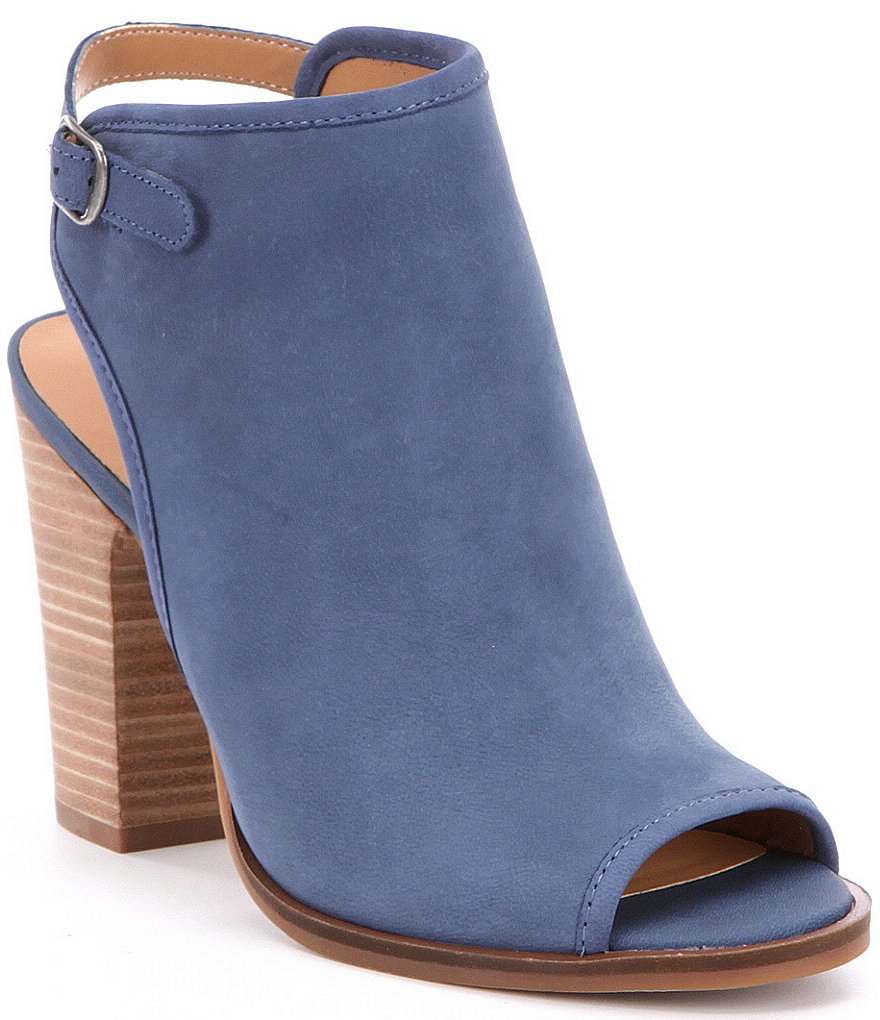 Lucky Brand Lisza Embossed Leather Back Strap Peep-Toe Booties