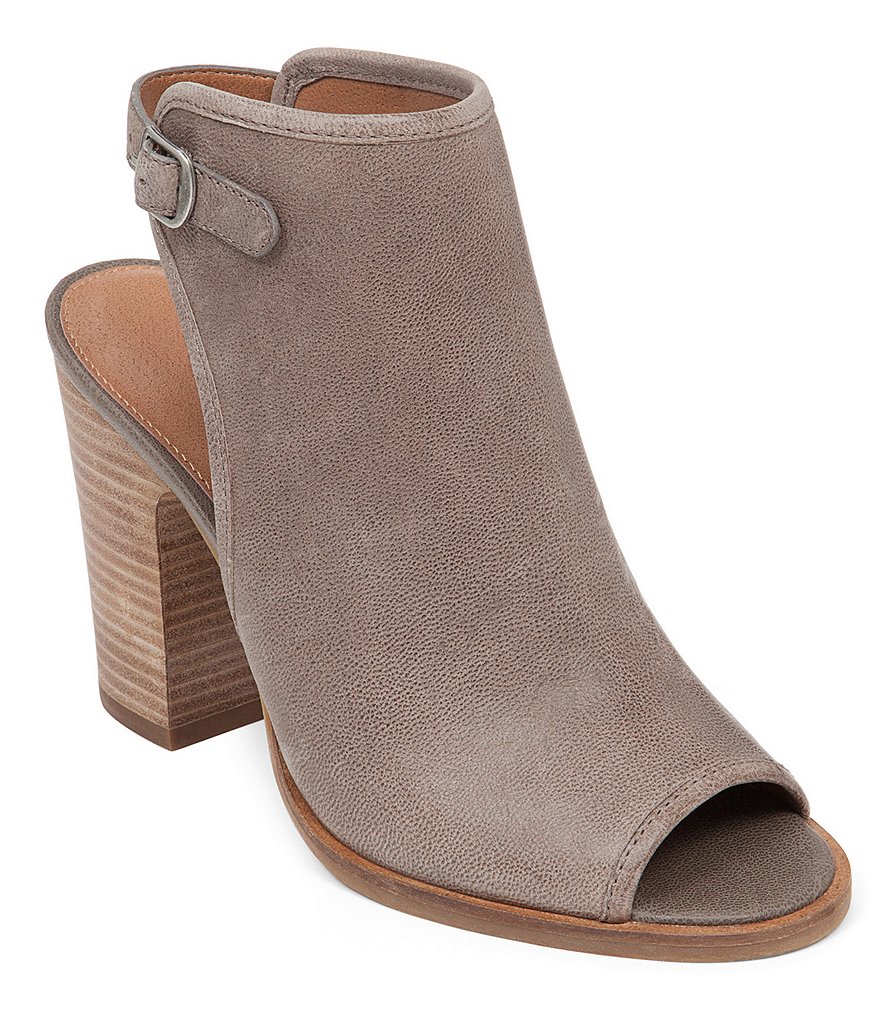 Lucky Brand Lisza Leather Peep-Toe Back Strap Block Heel Shooties