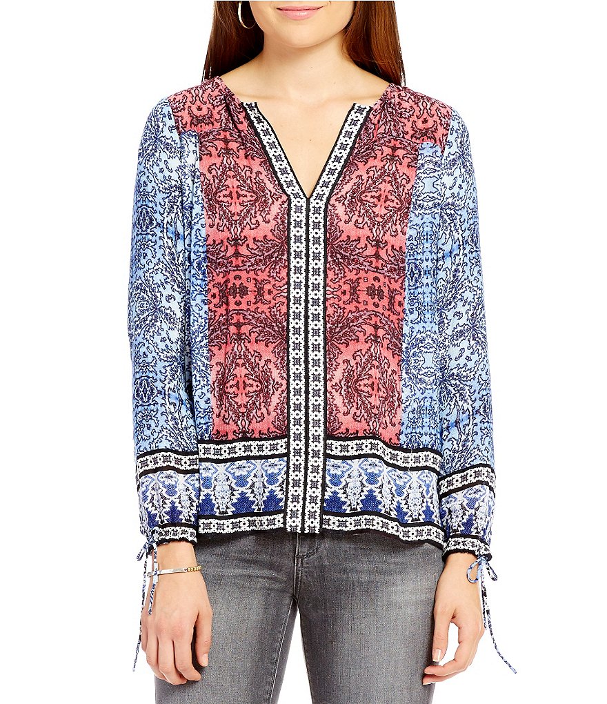 Lucky Brand Long Sleeve Border Print Top