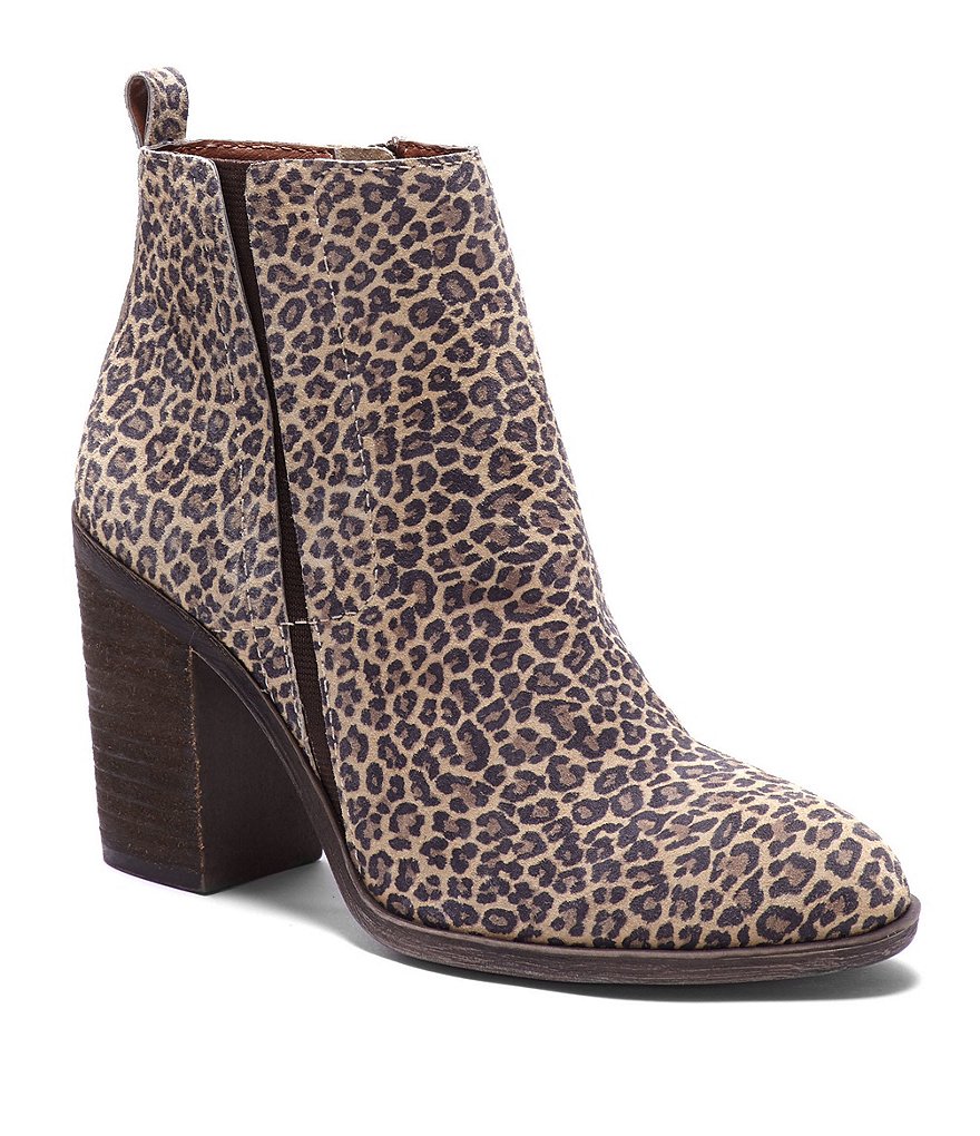 Lucky Brand Sassa Leopard Print Suede Block Heel Booties