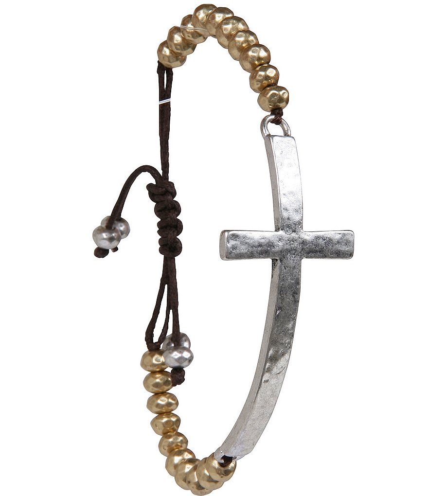 Lucky Brand Two-Tone Cross Beaded Bracelet