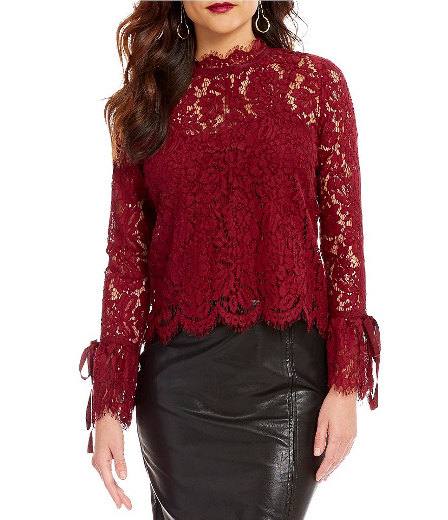 Lucy Paris Lace Bell Sleeve Mock Neck Top