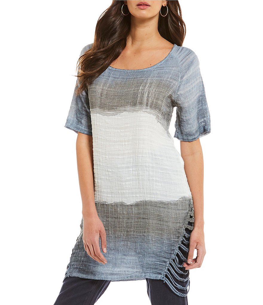 M Made in Italy Wide Stripe Print Raglan Sleeve Tunic